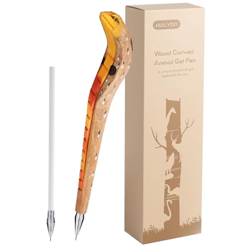 NULYDO Cobra Snake Pen, 100% Handmade Wood Carved Animal Gel Pen, Snake Gift Ideas for Kids Girls Boys Women & Men, Cute Pens School Writing Office